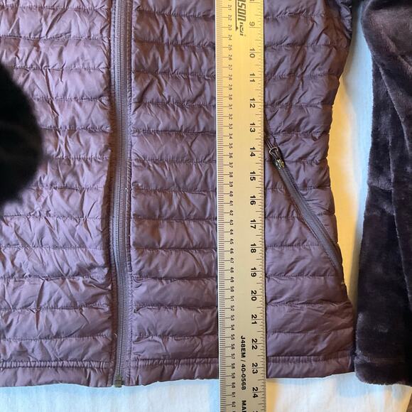32 Degrees Heat Women Fluffy Jacket size M Faux Fur Mix Feather Stuffed Wine Red - Picture 9 of 11